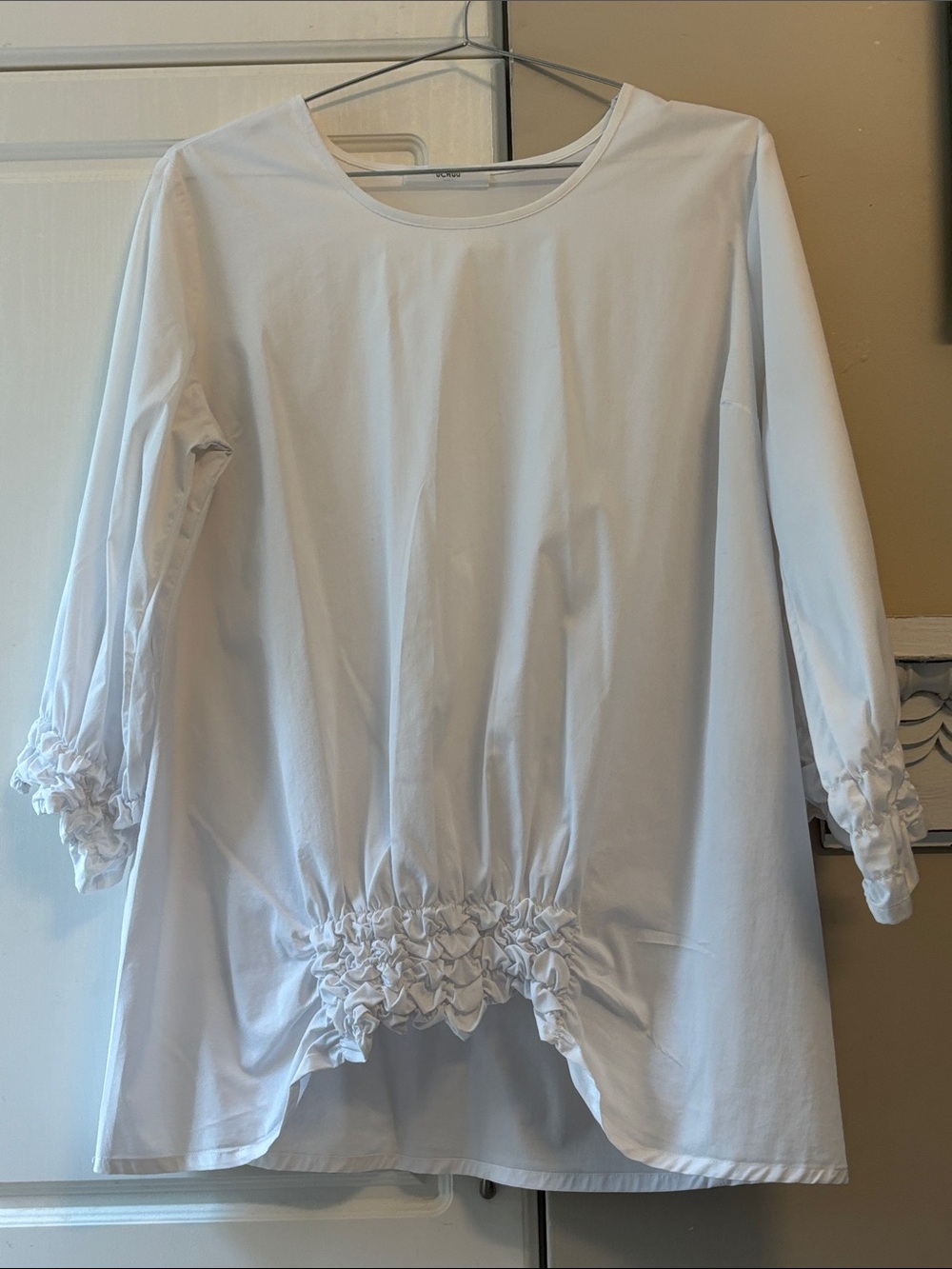 Uchuu white cotton nylon ruched blouse